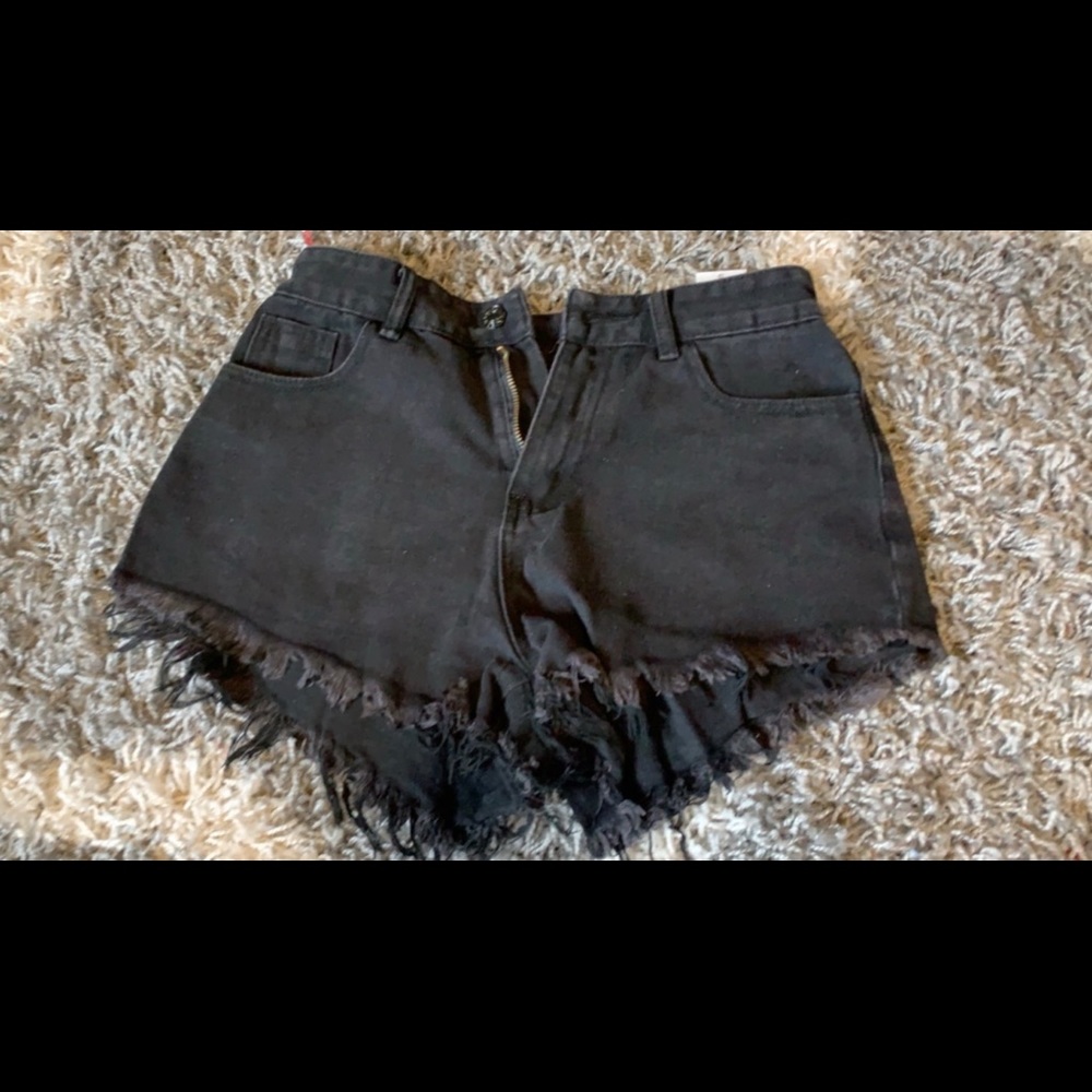 Brand new black jean shorts with flame design